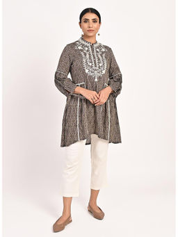 Lakshita - Floral Stripe Brown Tunic with Dori Embroidery
