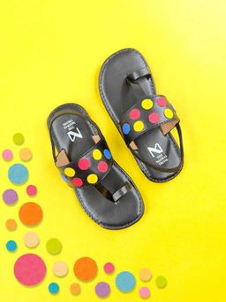 The Madras Trunk - Polkapop Black Slip On Sandals