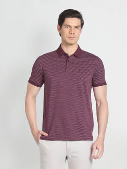 Arrow - Ribbed Collar Geometric Print Polo Shirt