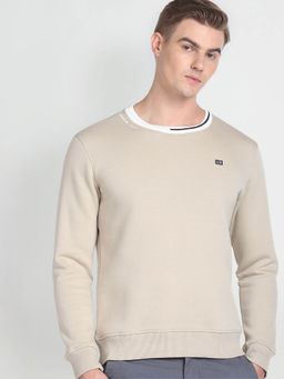 Arrow Sports - Striped Neck Solid Sweatshirt