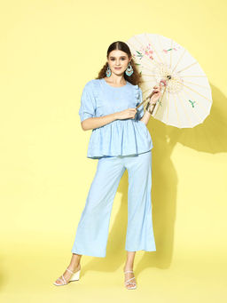 Stylum - Women Self Design Rayon Blend Blue Co-Ord (Set of 2)