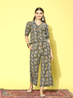 Stylum - Women Printed Cotton Mustard Co-Ord (Set of 2)