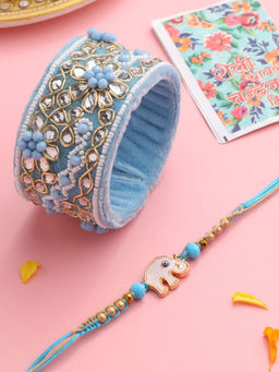 NVR - Blue Thread Rakhi and Bracelet (Set of 2)