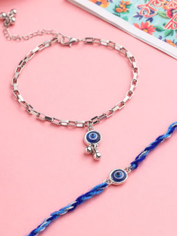 NVR - Blue Thread Rakhi and Bracelet (Set of 2)