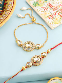 NVR - Gold Thread Rakhi and Bracelet (Set of 2)