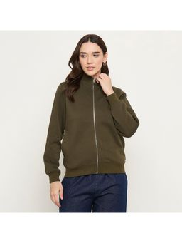 Madame - High Neck Olive Bomber Jacket
