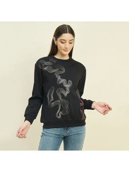 Madame - Black Cotton Blend Printed Sweatshirt