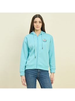 Madame - Blue Cotton Blend Hooded Neck Hoodie