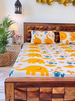 Urban Space - Divine 144 Tc Cotton Bedsheets For Double Bed - Elephant Yellow