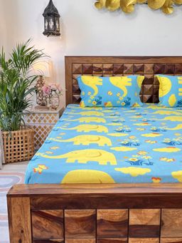 Urban Space - Divine 144 Tc Cotton Bedsheets For Double Bed - Elephant Blue