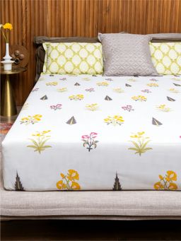 Urban Space - Regal 220 Tc Cotton Bedsheets For Double Bed - High Garden Yellow