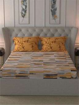 Urban Space - Divine 144 Tc Cotton Bedsheets For King Fitted Bed - Stripes Mustard
