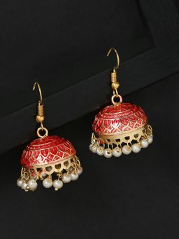OOMPH - Pink Meenakari Enamel with Pearls Ethnic Jhumkas
