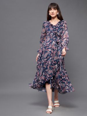 Miss Chase Abito Midi Donna Floreale - Girocollo, Manica Corta, Vestibilità Comoda, Taglia S