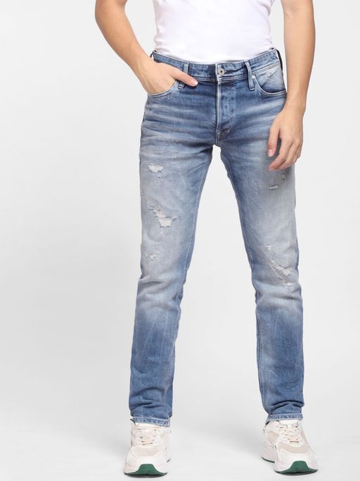 Jack & Jones Blue Low Rise Distressed Glenn Slim Jeans
