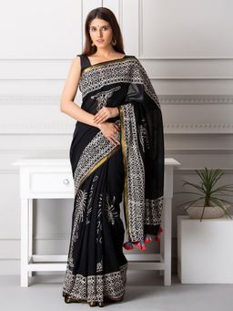 Baisacrafts - Kaylee Handblock Cotton Saree With Unstiched Blouse
