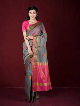 EXCLUSIVA - Grey Zari Woven Work Banarasi Saree with Unstitched Blouse
