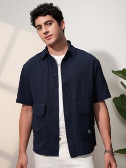 LOCOMOTIVE - Men Navy Blue Polyester Collar Neck Shirt