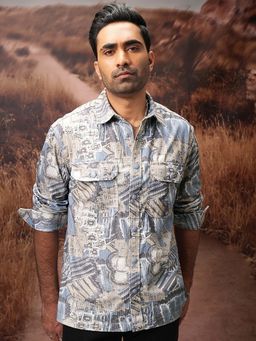 LOCOMOTIVE - Men Blue Polyester Collar Neck Shirt