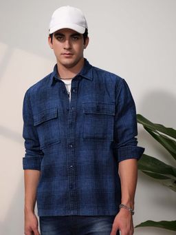 LOCOMOTIVE - Men Blue Cotton Collar Neck Shirt