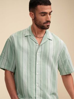 LOCOMOTIVE - Men Green Cotton Collar Neck Shirt