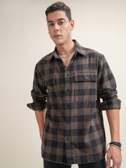 LOCOMOTIVE - Men Khaki Cotton Collar Neck Shirt