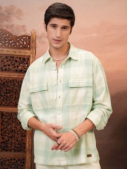 LOCOMOTIVE - Men Green Cotton Collar Neck Shirt