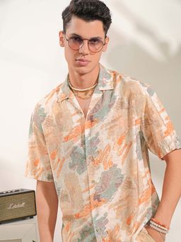 LOCOMOTIVE - Men Peach Viscose Blend Collar Neck Shirt