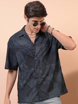 LOCOMOTIVE - Men Navy Blue Polyester Blend Collar Neck Shirt