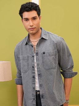 LOCOMOTIVE - Men Navy Blue Cotton Collar Neck Shirt