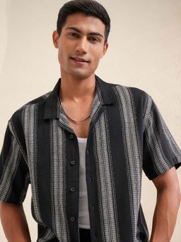 LOCOMOTIVE - Men Black Cotton Blend Collar Neck Shirt