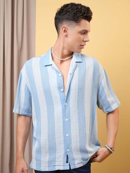 LOCOMOTIVE - Men Blue Cotton Collar Neck Shirt