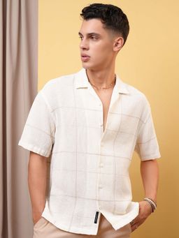 LOCOMOTIVE - Men Beige Cotton Blend Collar Neck Shirt