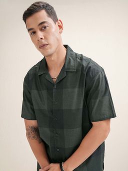 LOCOMOTIVE - Men Green Polyester Blend Collar Neck Shirt