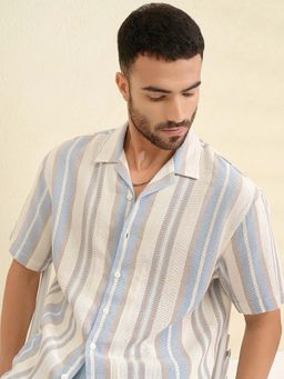 LOCOMOTIVE - Men Blue Cotton Blend Collar Neck Shirt