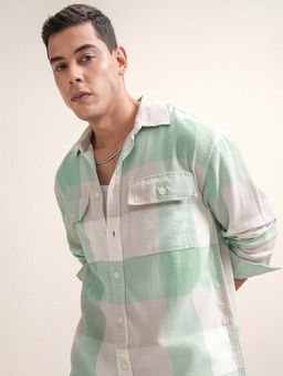 LOCOMOTIVE - Men Green Cotton Collar Neck Shirt