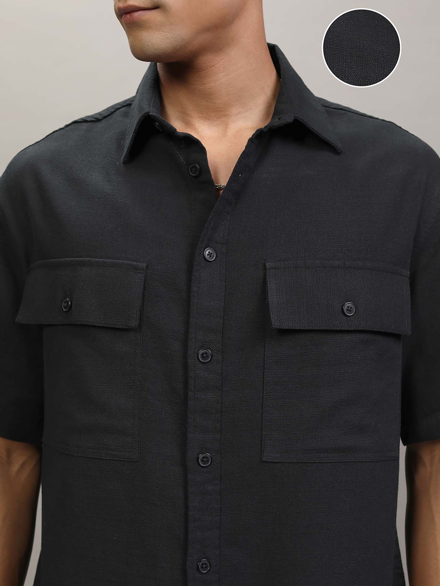 トップス kanacari Buy LOCOMOTIVE Men Black Cotton Collar Neck Shirt (L) Online