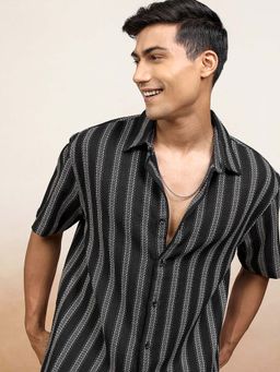 LOCOMOTIVE - Men Black Cotton Blend Collar Neck Shirt