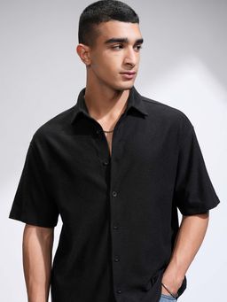 LOCOMOTIVE - Men Black Cotton Collar Neck Shirt