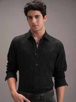 LOCOMOTIVE - Men Black Polyester Collar Neck Shirt