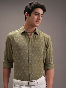 LOCOMOTIVE - Men Olive Polyester Collar Neck Shirt