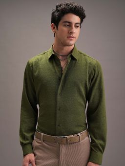 LOCOMOTIVE - Men Olive Polyester Blend Collar Neck Shirt