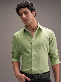 LOCOMOTIVE - Men Green Polyester Collar Neck Shirt