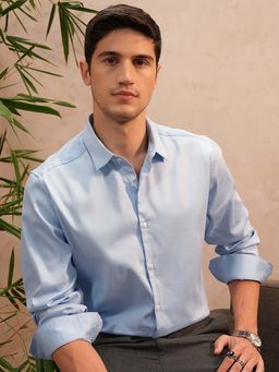 LOCOMOTIVE - Men Blue Cotton Blend Collar Neck Formal Shirt