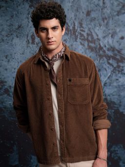 LOCOMOTIVE - Men Brown Cotton Collar Neck Shirt