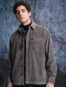 LOCOMOTIVE - Men Grey Cotton Collar Neck Shirt