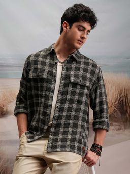 LOCOMOTIVE - Men Black Cotton Collar Neck Shirt