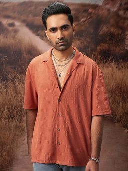 LOCOMOTIVE - Men Rust Polyester Collar Neck Shirt