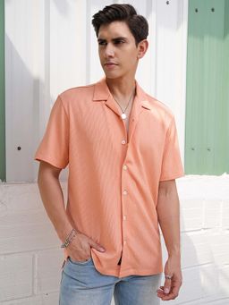 LOCOMOTIVE - Men Peach Polyester Blend Collar Neck Shirt