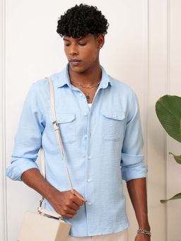 LOCOMOTIVE - Men Aqua Polyester Collar Neck Shirt